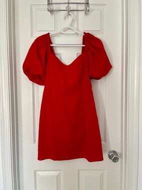 Francesca's Red Puff-Sleeve Mini Dress with Bow on Back